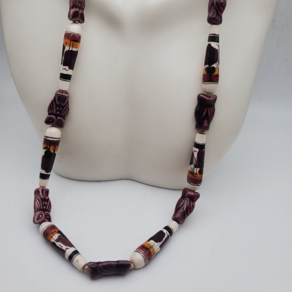 Owl gloss carved tribal naturalist necklace